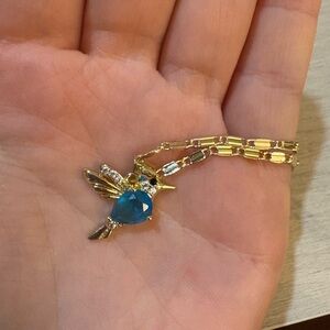Gold Necklace with Blue bird Pendant, 18k gold plated chain